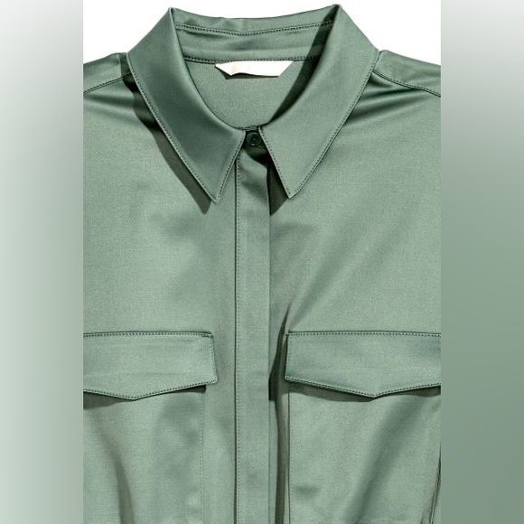 Knee-length Green dress in a woven cotton blend with a sheen. - Picture 4 of 10